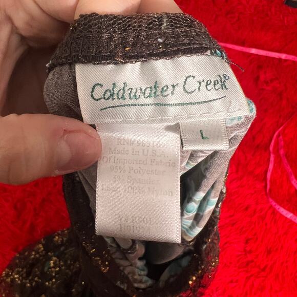 Womens Vintage Brown and Teal Fairycore Lacy Western Maxi Flowy Skirt L - Picture 4 of 4